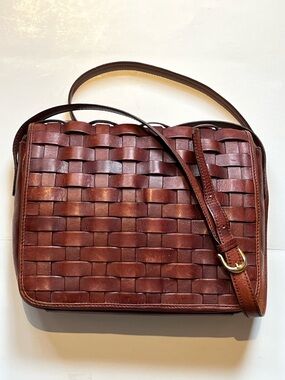 Oasis Chestnut Brown Woven Leather Crossbody Bag